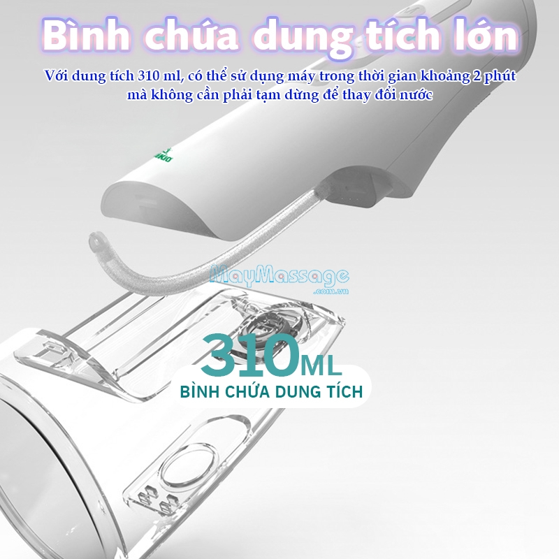 Dung tích bình chứa nước 310 ml có thể sử dụng máy trong thời gian dài mà không cần phải tạm dừng để châm thêm nước