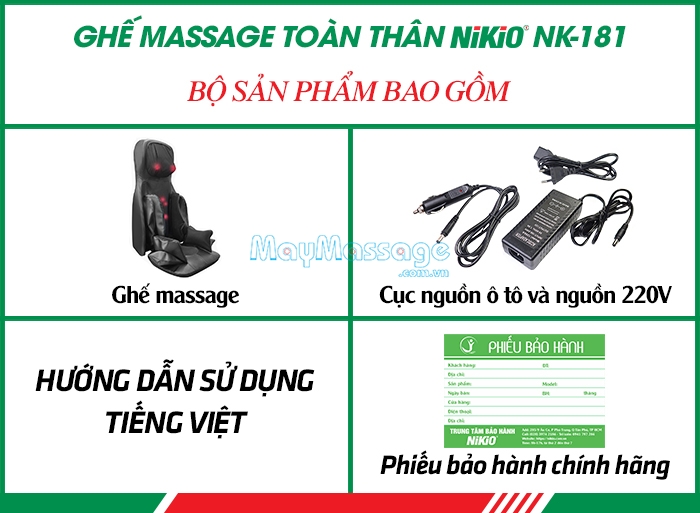 Bộ sản phẩm ghế massage đấm bóp day ấn toàn thân Nikio NK-181