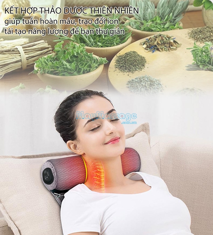 Gối massage cổ sử dụng thảo dược tự nhiên Mingzhen MZ-MR053