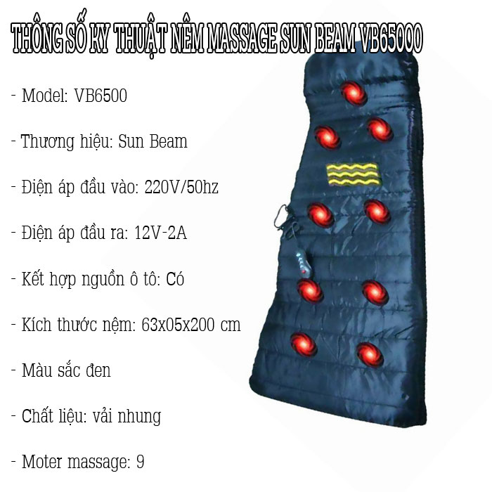 Sun Beam VB6500 Nệm massage toàn thân rung và nóng