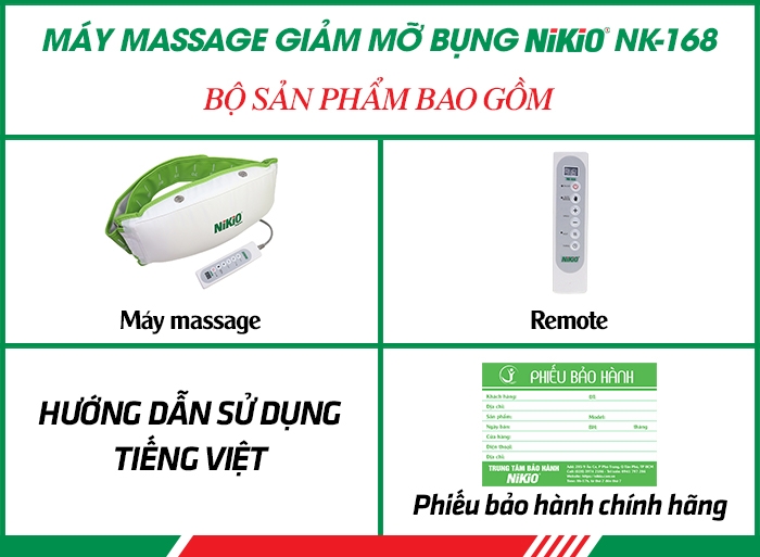Bộ sản phẩm máy massage giảm mỡ bụng Nhật Bản Nikio NK-168