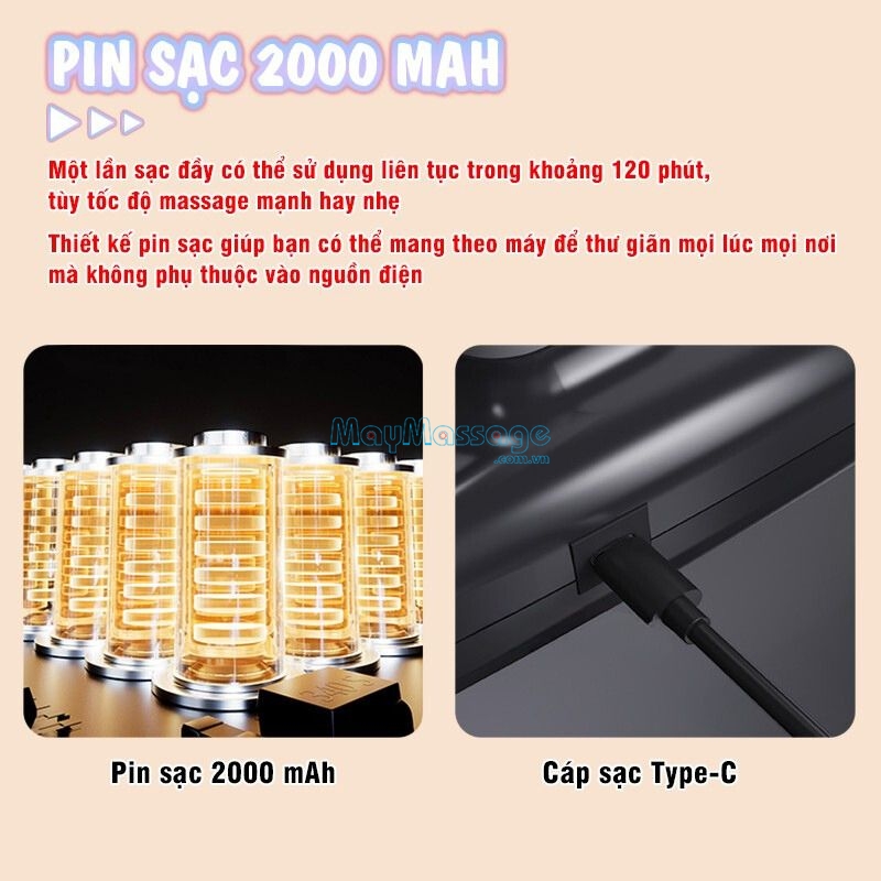 Pin sạc đầy sử dụng được liên tục trong 120 phút