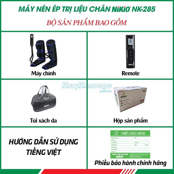 Bộ sản phẩm máy nén ép trị liệu bắp chân và bàn chân Nikio NK-285