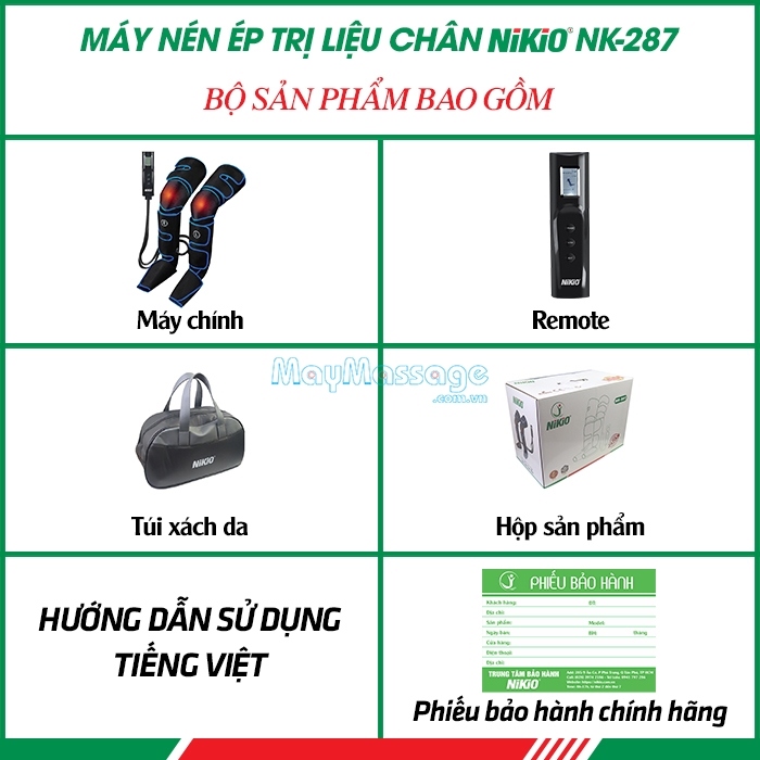 Bộ sản phẩm máy nén ép trị liệu suy giãn tĩnh mạch chân Nikio NK-287