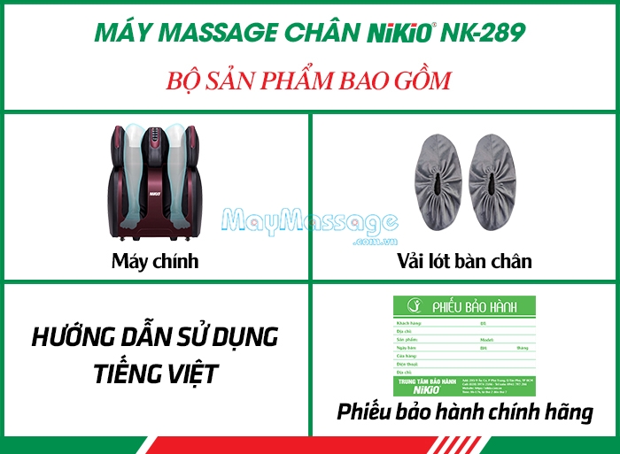 Bộ sản phẩm bao gồm của máy massage chân Nikio NK-289