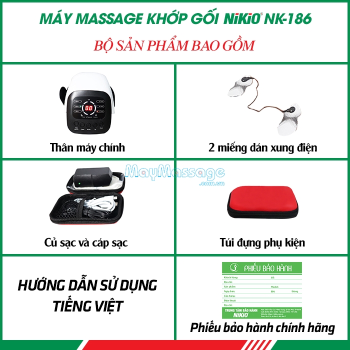 Bộ sản phẩm máy massage đầu gối áp suất khí Nikio NK-186