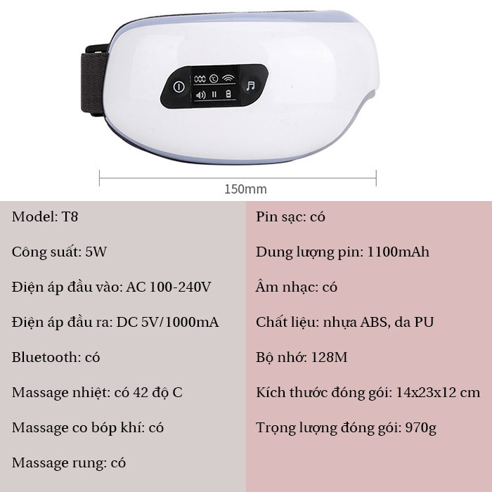 Máy massage mắt thông mih áp suất khí nhiệt sưởi T8