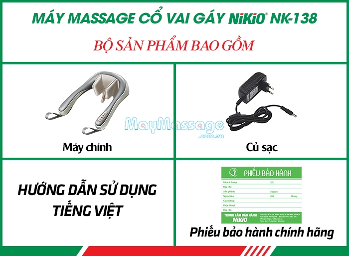 Bộ sản phẩm máy massage xoa bóp day ấn cổ vai gáy pin sạc Nikio NK-138