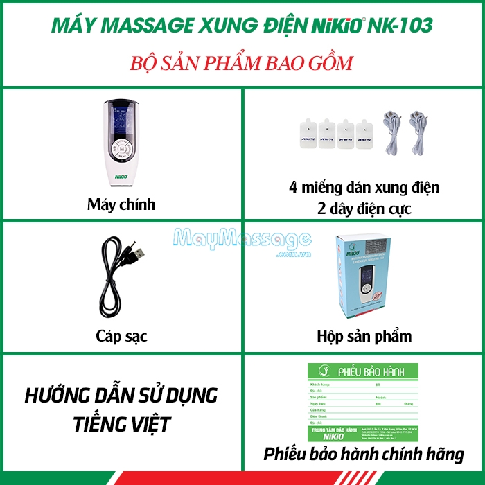 Bộ sản phẩm máy massage xung điện 9 chế độ massage Nikio NK-103
