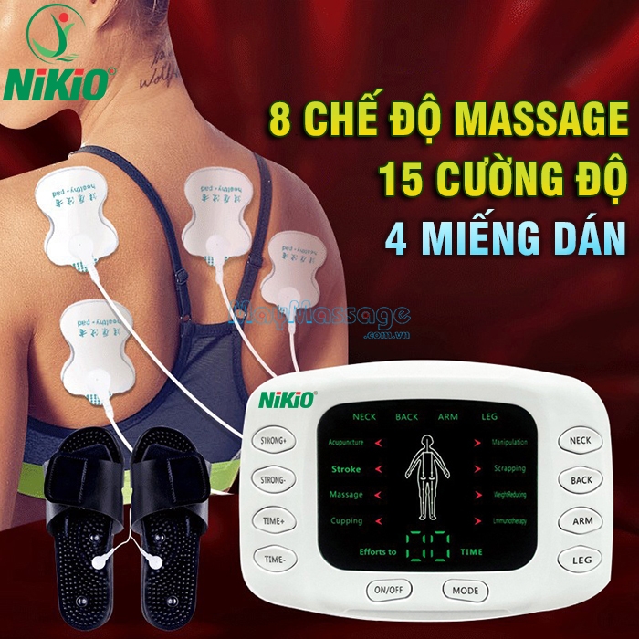 Máy massage xung điện 4 vùng massage và đôi dép trị liệu bàn chân Nikio NK-105
