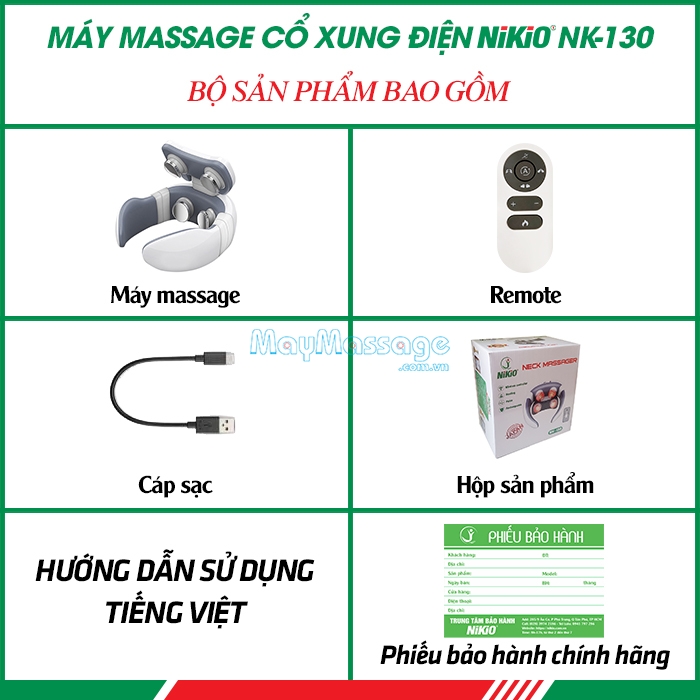 Bộ sản phẩm máy massage cổ xung điện cao cấp Nikio NK-130