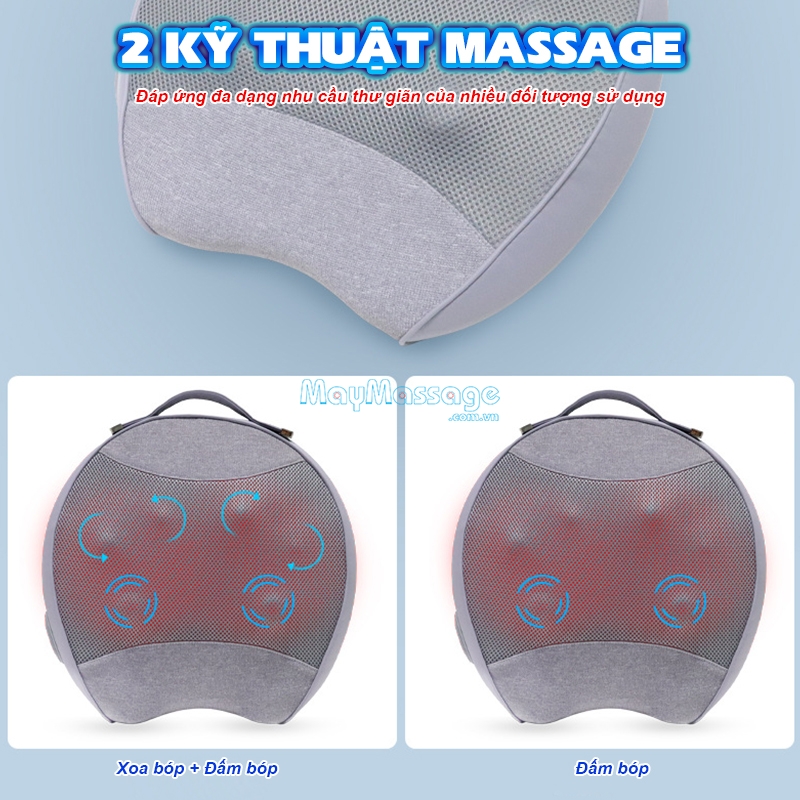 Gối massage hồng ngoại đa năng pin sạc Nikio NK-137 - Massaage cổ vai gáy, lưng, tay chân