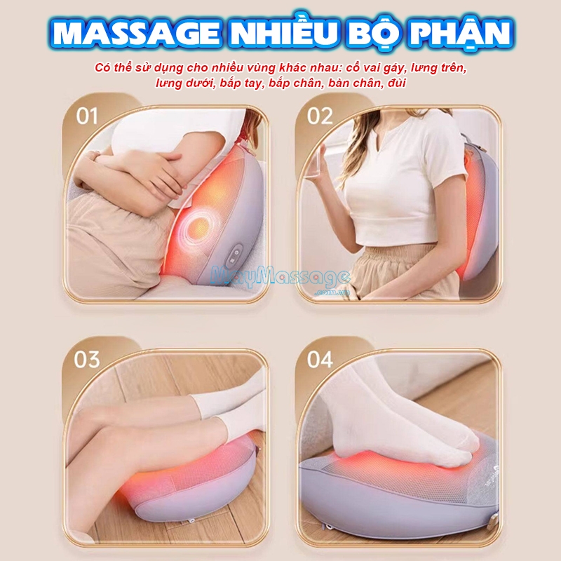 Gối massage hồng ngoại đa năng pin sạc Nikio NK-137 - Massaage cổ vai gáy, lưng, tay chân