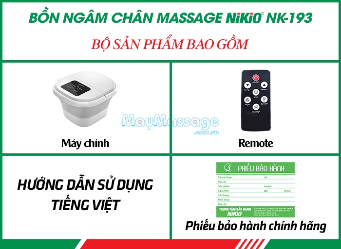 Bộ sản phẩm bồn ngâm massage chân gấp gọn Nhật Bản Nikio NK-193