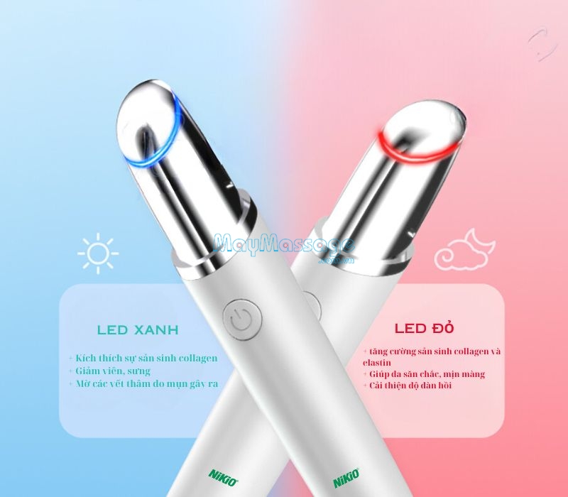 Bút massage mắt, môi Nikio NK-125 có hai led đỏ và sáng kích thích sự sản sinh collagen