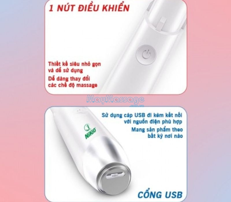 Bút massage mắt, môi Nikio NK-115 có thiết kế một nút bấm dễ dàng thao tác