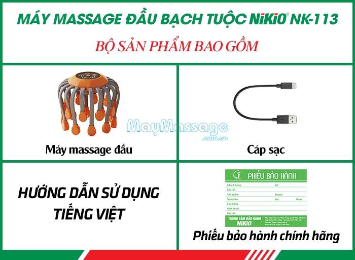 Bộ sản phẩm máy massage đầu chân bạch tuộc Nikio NK-113