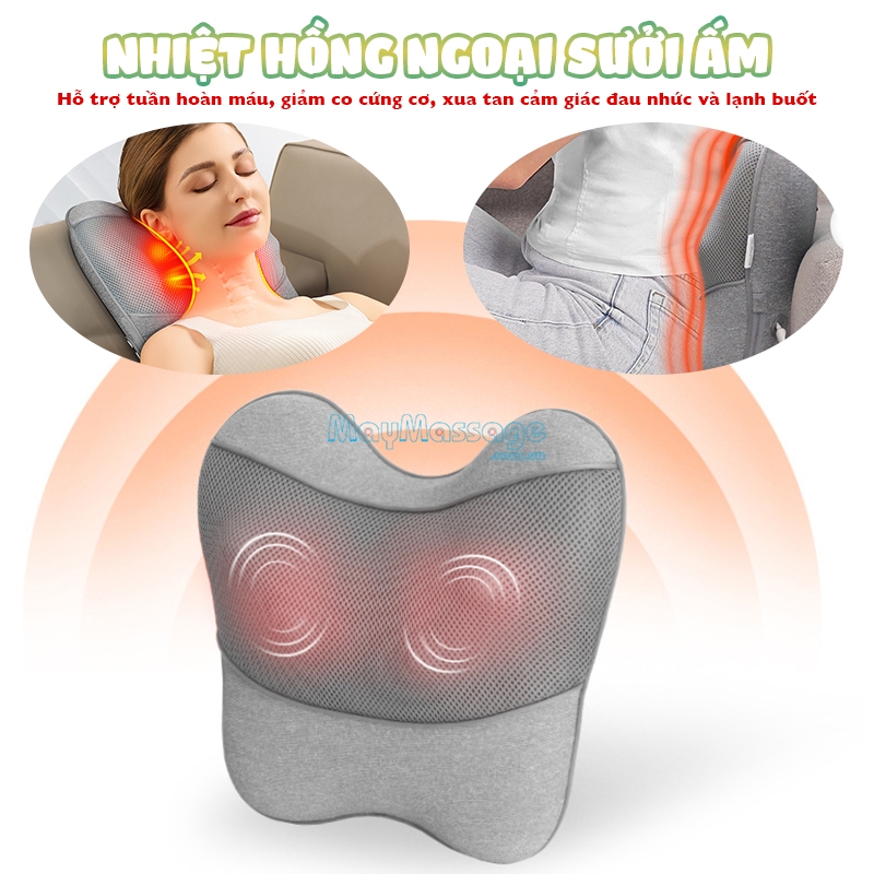 gối massage nhiệt hồng ngoại Booster Boluojun ST-1203 có tính năng sưởi ấm giúp xua tan cảm giác đau nhức và lạnh buốt