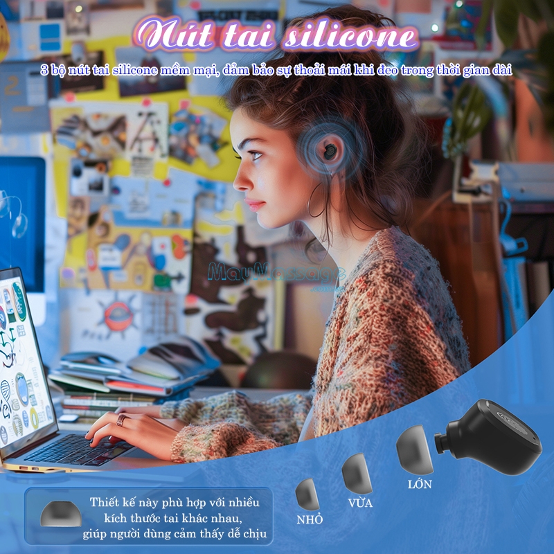 Tai nghe trợ th&iacute;nh kh&ocirc;ng d&acirc;y bộ 3 bộ n&uacute;t tai FUNMIC EN-IA006A