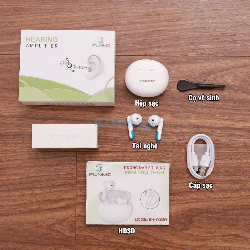 Tai nghe trợ th&iacute;nh kh&ocirc;ng d&acirc;y bộ phụ kiện FUNMIC EN-IA013