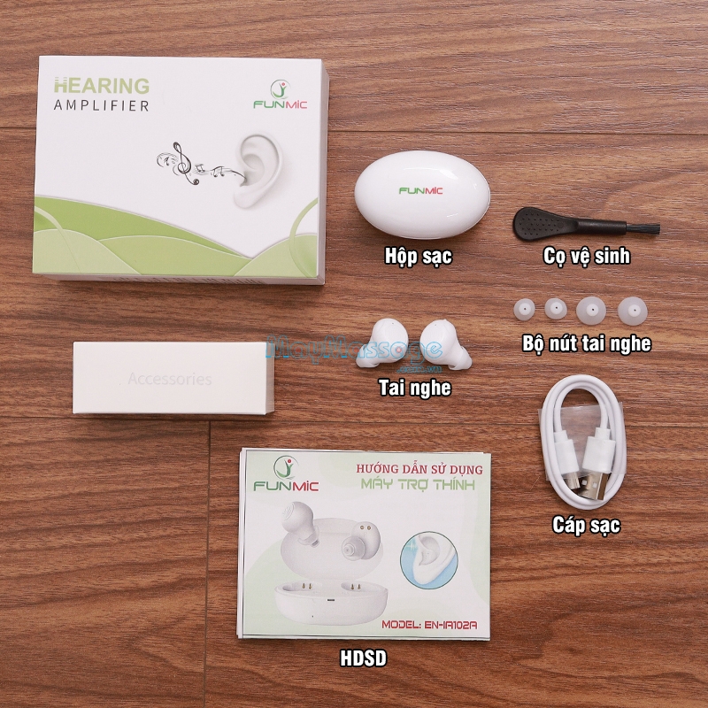 Tai nghe trợ th&iacute;nh kh&ocirc;ng d&acirc;y bộ phụ kiện FUNMIC EN-IA102A