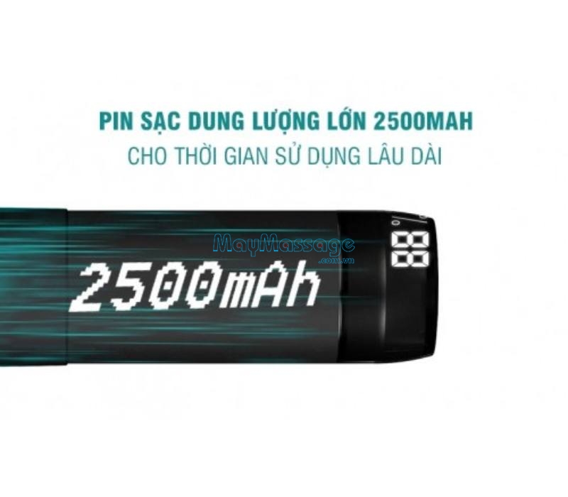 Pin sạc Li-ion 2500 mAh của súng massage cầm tay Booster M2-B giúp sạc nhanh hơn