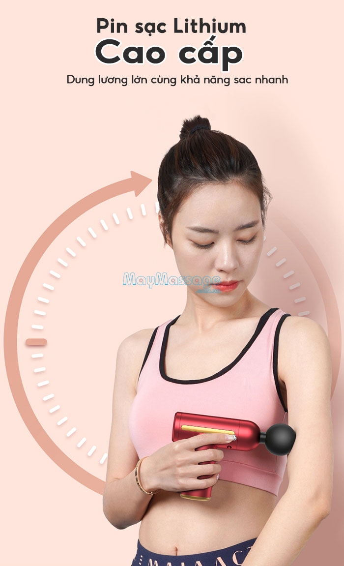 Súng massage cầm tay 6 tốc độ, 4 đầu Mini Ming Zhen MZ-138L pin sạc chất lượng