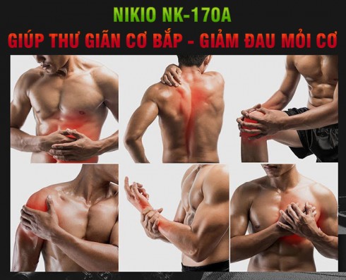 Súng massage cầm tay 4 đầu 6 cường độ pin sạc Nikio NK-170A màu đỏ