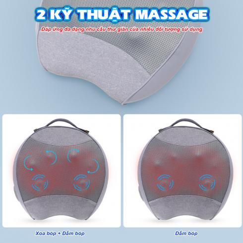 Gối massage hồng ngoại đa năng pin sạc Nikio NK-137 - Đấm bóp và xoa bóp dây ấn