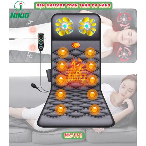 Nệm massage toàn thân hồng ngoại trị đau lưng cổ vai gáy Nikio NK-151 có gối mát xa cổ