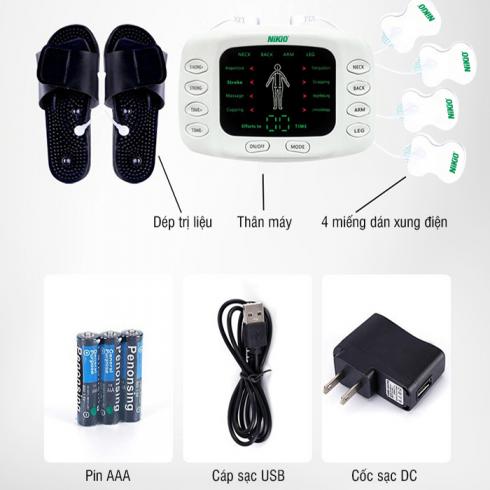 Máy massage xung điện Nikio NK-105 - 4 miếng dán và đôi dép trị liệu bàn chân