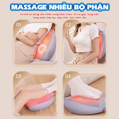 Gối massage hồng ngoại đa năng pin sạc Nikio NK-137 - Đấm bóp và xoa bóp dây ấn