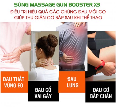 Súng massage cầm tay cao cấp 6 đầu Booster X3 - Pin sạc 126W