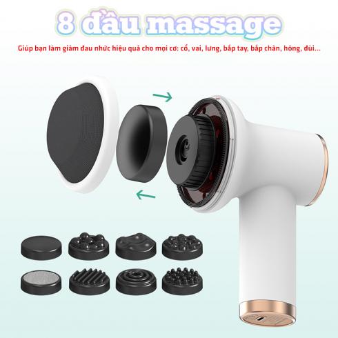 Máy massage cầm tay mini Puli PL-681DC - 9 chế độ rung tùy chỉnh 8 đầu massage chuyên dụng