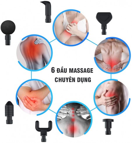 Súng massage cầm tay giãn cơ 6 đầu Magic Gun 20 tốc độ đấm