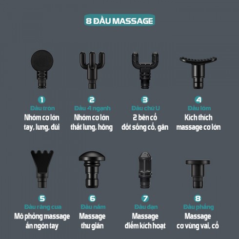 Súng massage cầm tay 8 đầu Booster Boluojun M2-E - Dòng cao cấp có 30 tốc độ matxa