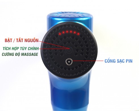 Súng massage cầm tay 4 đầu 6 cường độ pin sạc Nikio NK-170A màu xanh dương