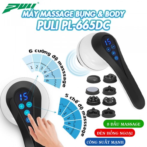 Máy massage cầm tay pin sạc Puli PL-665DC - 8 đầu massage giảm mỡ bụng và thư giãn toàn thân